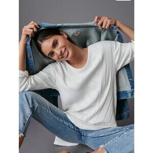 Maeve White Ribbed Short-Sleeve Tunic Top